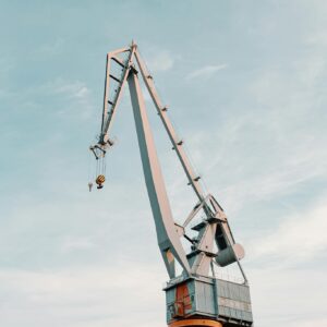 Construction site with cranes in city